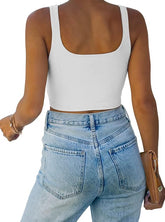 Women’s Sexy Square Neck Sleeveless Cropped Tank Top